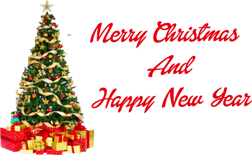 Festive Christmas Tree with Colorful Ornaments & Merry Greeting Wallpaper