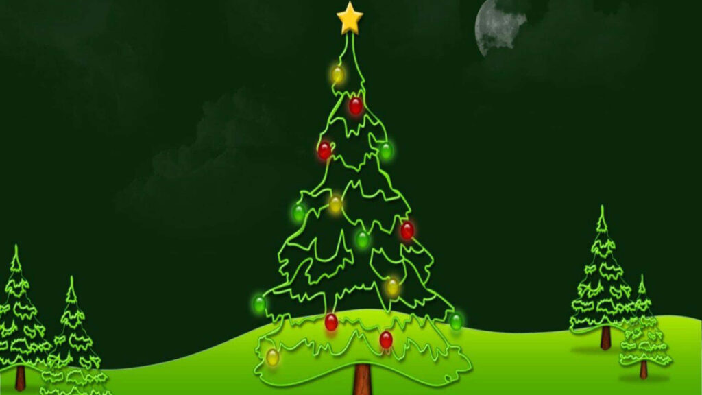 Charming Christmas Tree Wallpaper: Festive Night Sky Scene