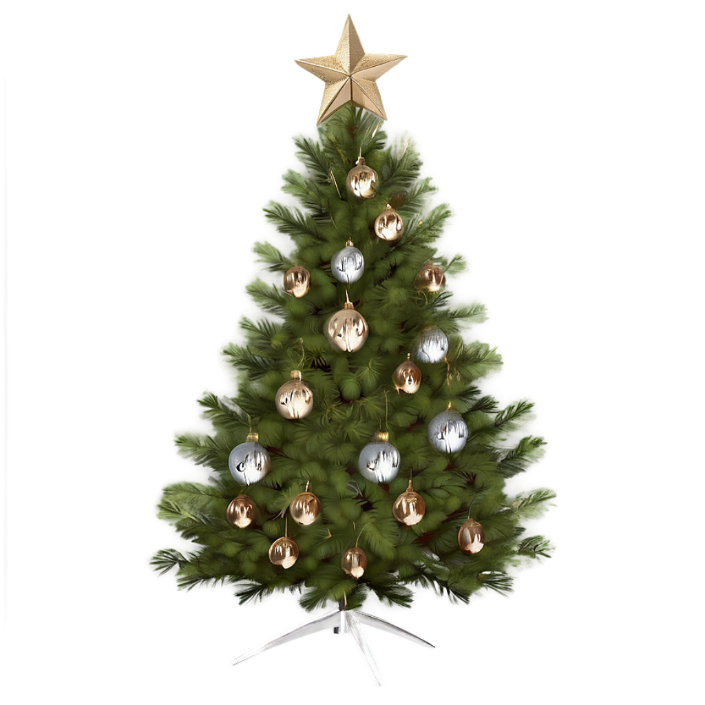 Festive Christmas Tree Wallpaper with Golden Star and Silver Ornaments