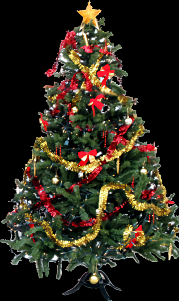 Festive Christmas Tree with Golden Star and Shimmering Ornaments Wallpaper