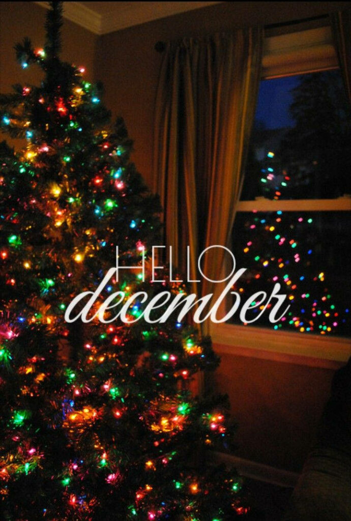 Festive Wallpaper: Cozy Room with Christmas Tree & 'Hello December'