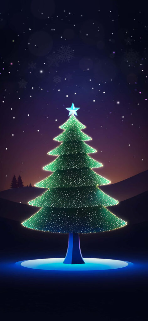 Festive Christmas Tree Wallpaper: Bright Lights & Night Sky Background