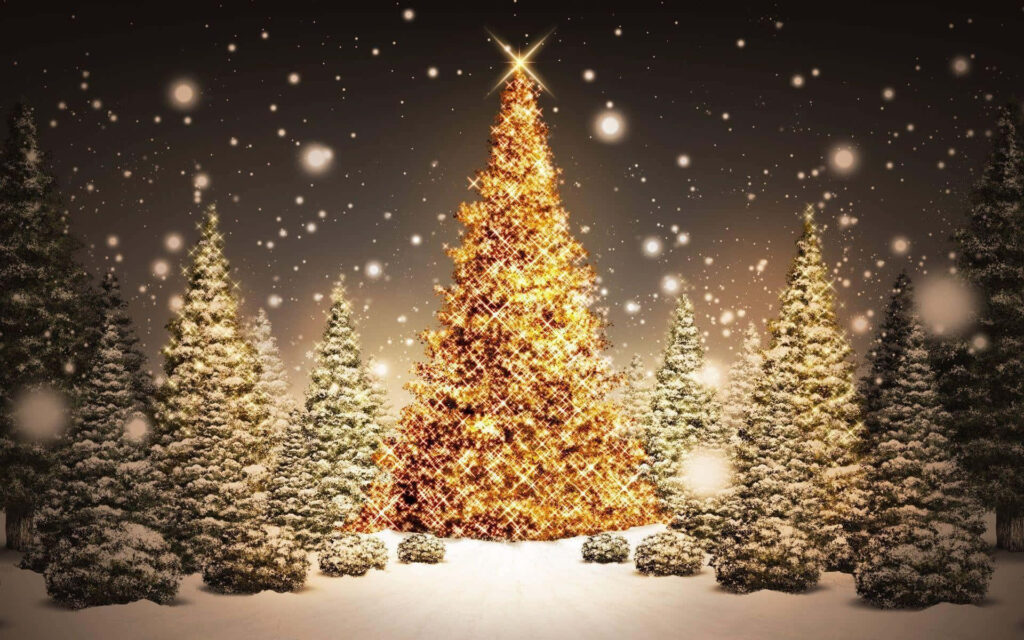 Festive Christmas Tree Wallpaper: Glow & Snowy Winter Background