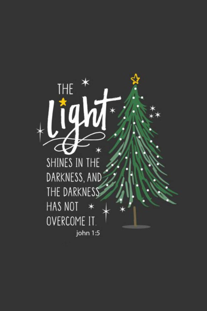 Hopeful Christmas Tree Wallpaper with John 1:5 Quote