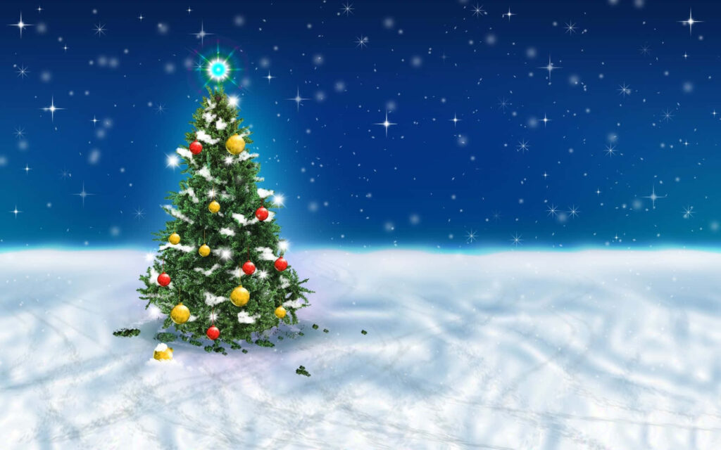 Charming Xmas Tree Wallpaper: Colorful Ornaments & Starry Night