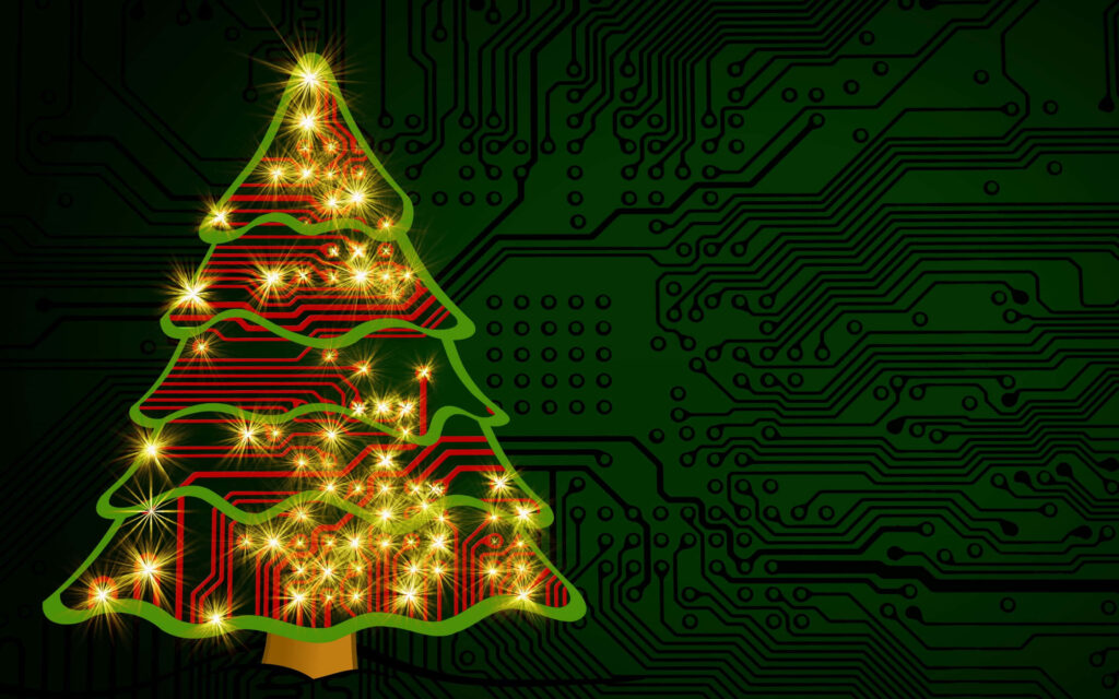 Modern Christmas Tree Wallpaper: Tech-Infused Holiday Background
