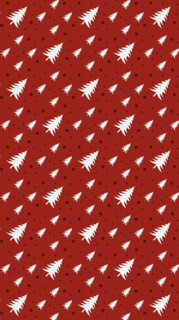 Festive Christmas Tree Wallpaper: Red Background with White Silhouettes