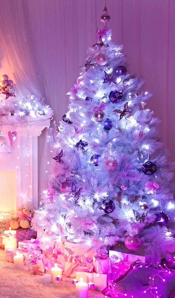 Magical Purple & Pink Christmas Tree Wallpaper for a Cozy Holiday