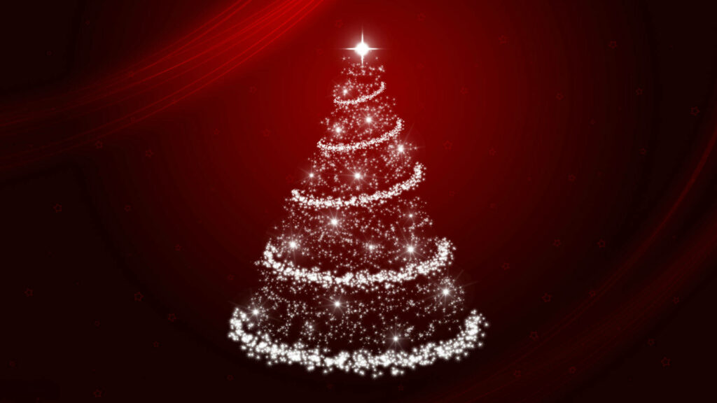 Festive Wallpaper: Glowing Christmas Tree on Rich Red Background