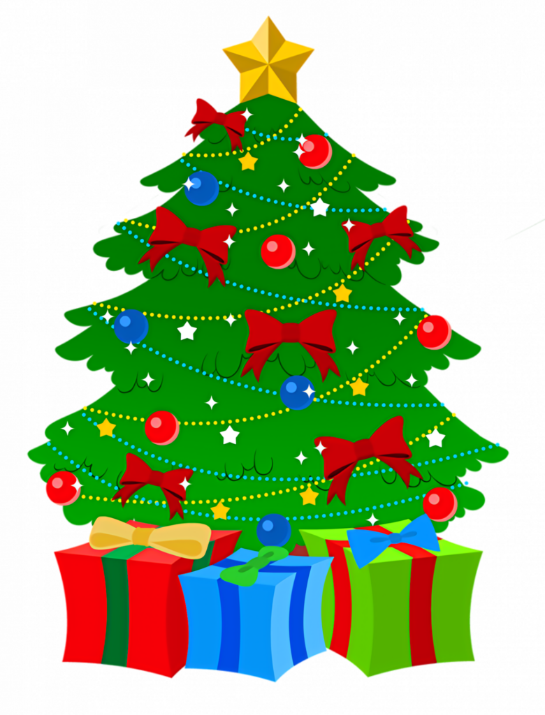 Festive Christmas Tree Wallpaper with Colorful Baubles & Gifts