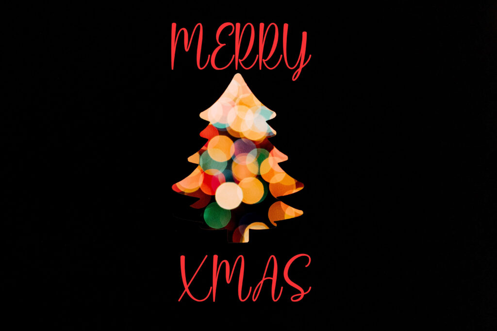 Colorful Bokeh Christmas Tree Wallpaper with Merry Xmas Message