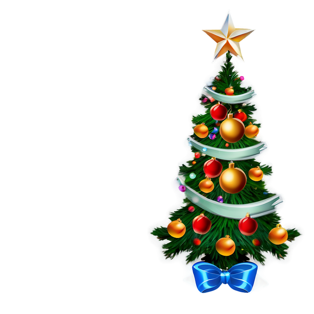 Festive Christmas Tree Wallpaper with Colorful Ornaments & Blue Bow