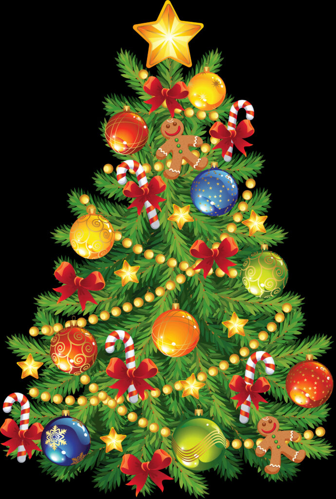 Festive Christmas Tree Wallpaper with Colorful Ornaments & Candy Canes