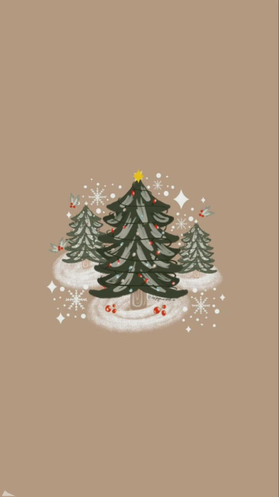 Cozy Christmas Tree Wallpaper with Snowflakes & Glittering Decor