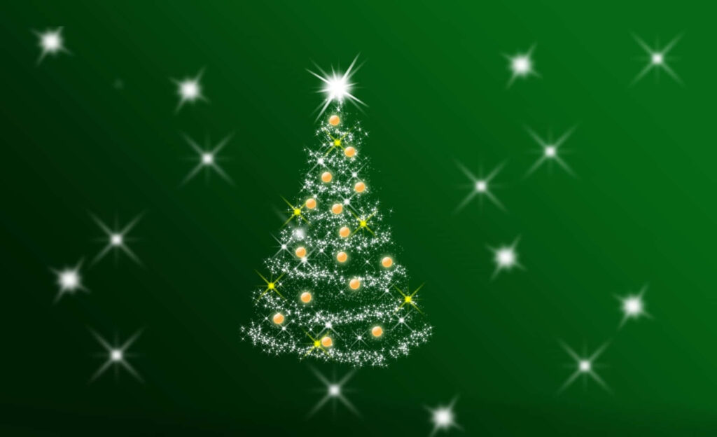 Festive Christmas Tree Wallpaper: Sparkling Holiday Joy on Green