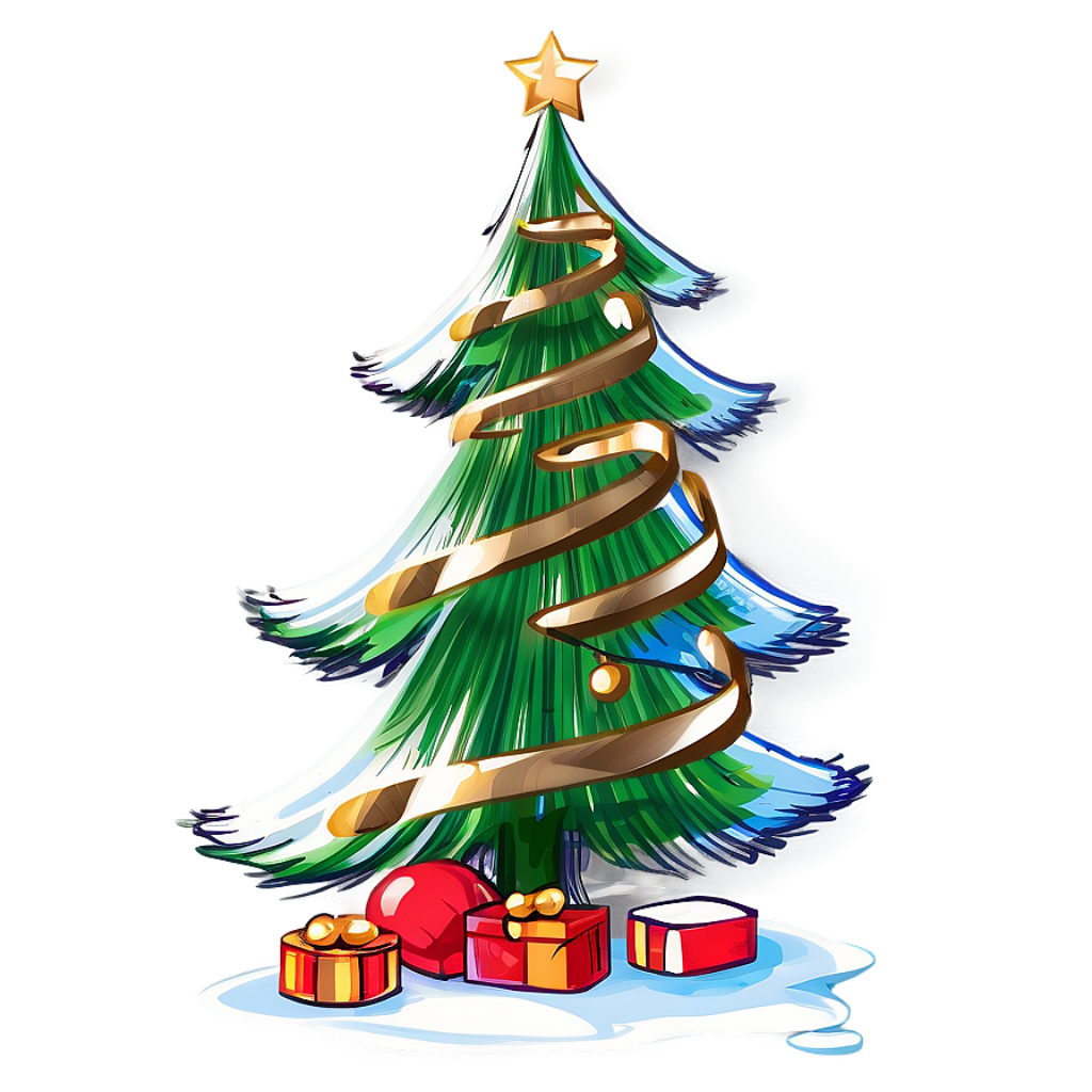 Festive Christmas Tree Wallpaper with Golden Ribbon & Colorful Presents
