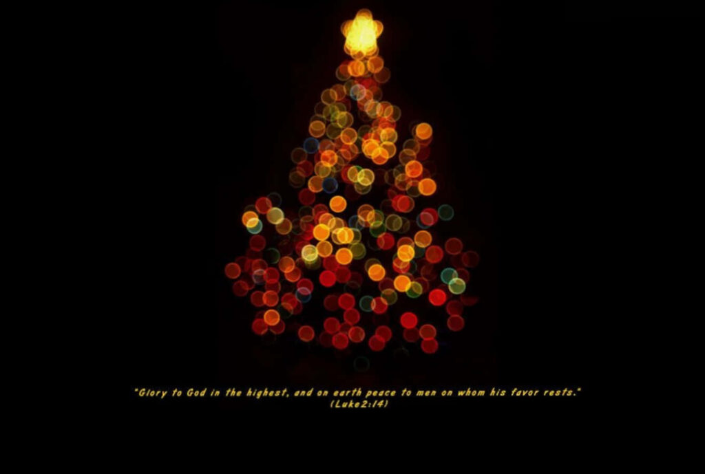 Festive Christmas Tree Wallpaper with Scripture Luke 2:14
