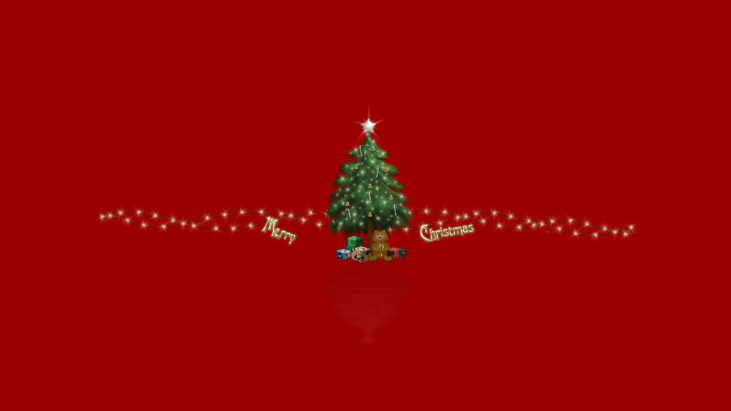 Elegant Christmas Tree Wallpaper on Rich Red Background