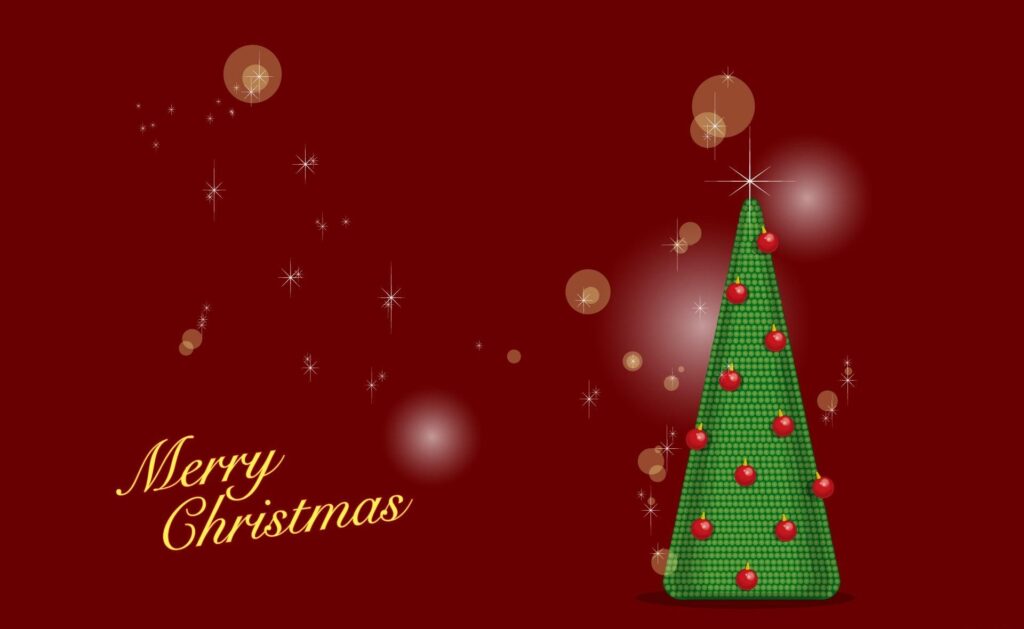 Stylized Christmas Tree Wallpaper with Red Balls & Golden Sparks