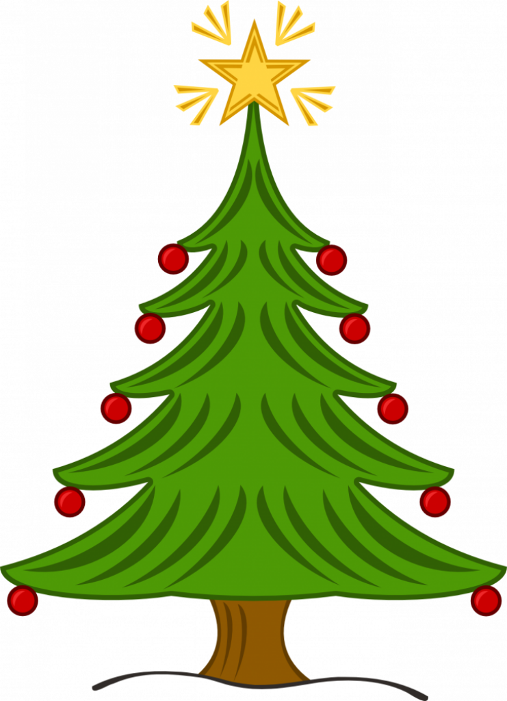 Festive Christmas Tree Wallpaper with Red Baubles & Star Background