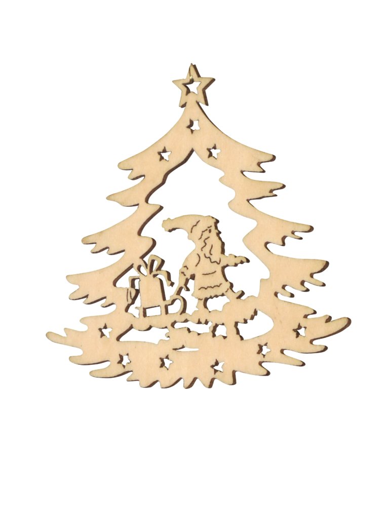 Intricate Wooden Christmas Tree Wallpaper with Santa Design