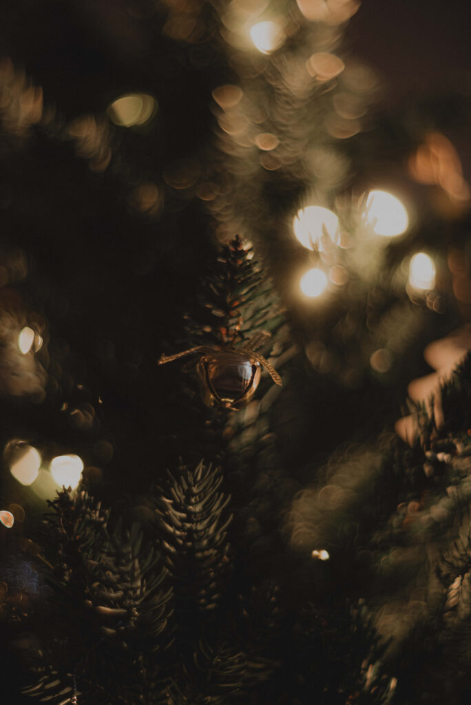 Festive Christmas Tree Wallpaper with Twinkling Lights Background