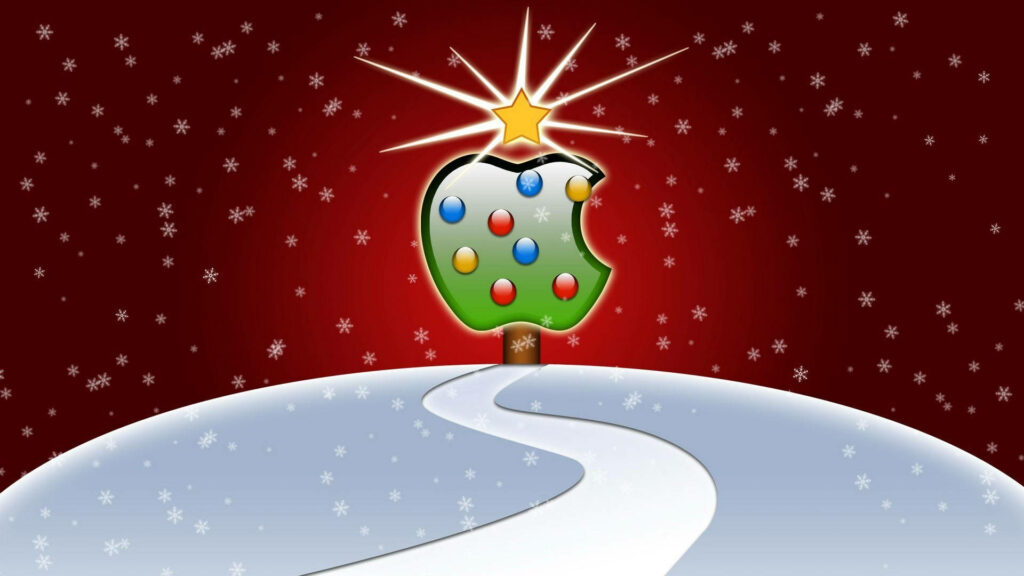Festive Snowy Apple Tree Wallpaper for Merry Christmas Desktops