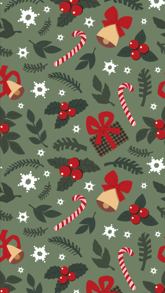 Cheerful Christmas Wallpaper: Candy Canes, Bells & Holly Design