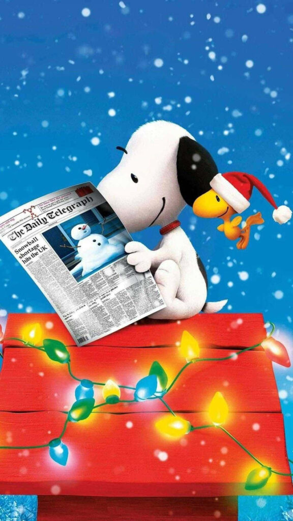 Festive Christmas Wallpaper: Character in Santa Hat on Bright Rooftop