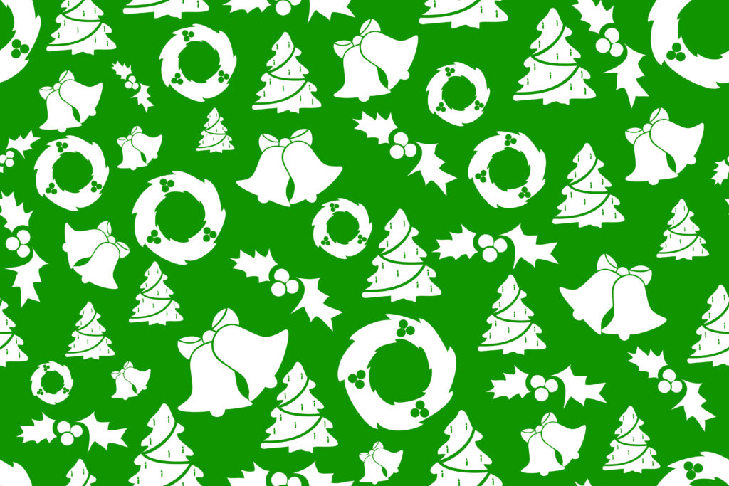 Festive Christmas Wallpaper: Cheerful Green Pattern with White Icons