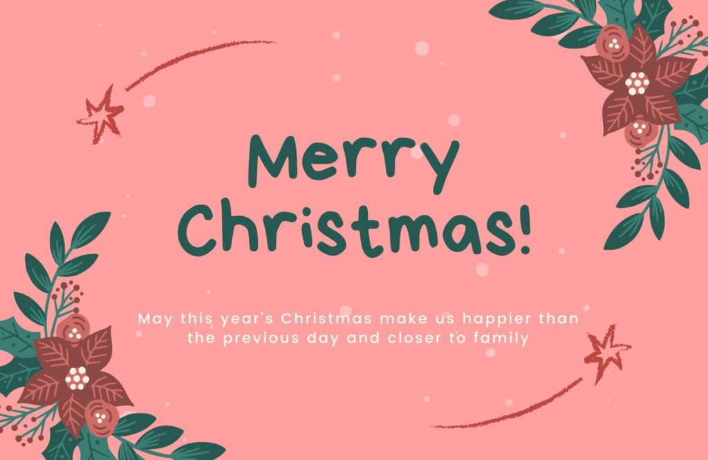 Cheerful Merry Christmas Wallpaper with Floral Illustrations