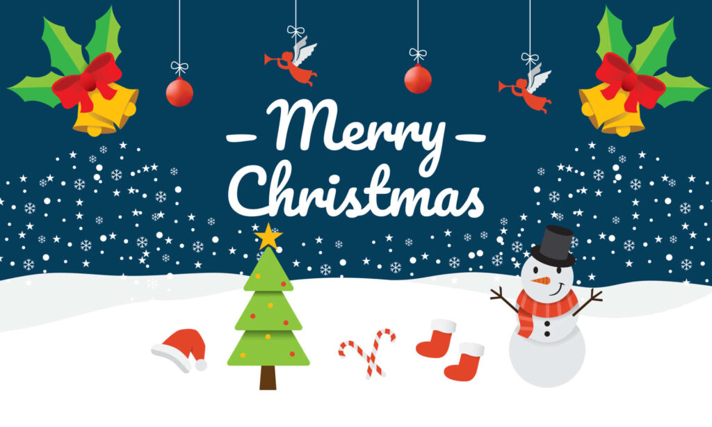 Delightful Christmas Background: Cheerful Snowman & Festive Decor Wallpaper