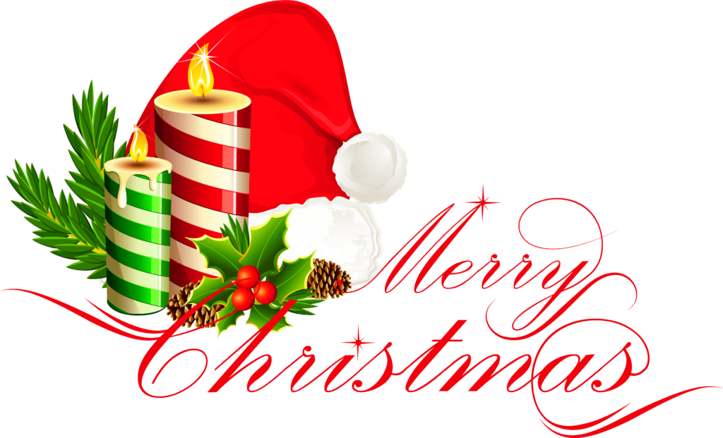 Cheerful Christmas Wallpaper: Striped Candles & Santa Hat Background