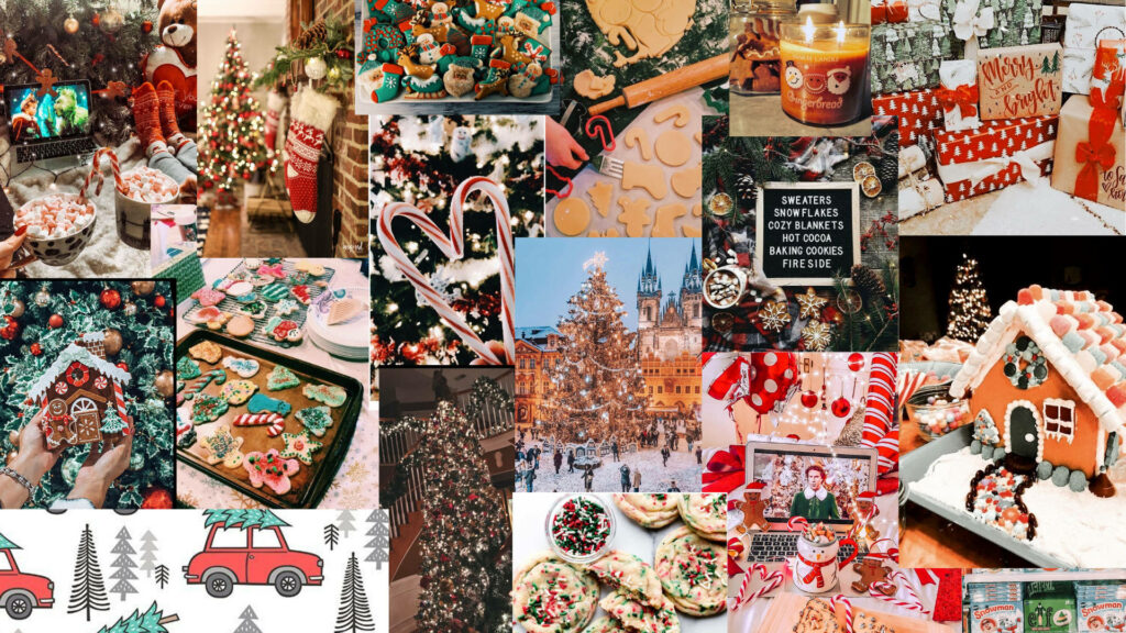 Festive Christmas Wallpaper: Collage of Cookies, Trees & Winter Joy