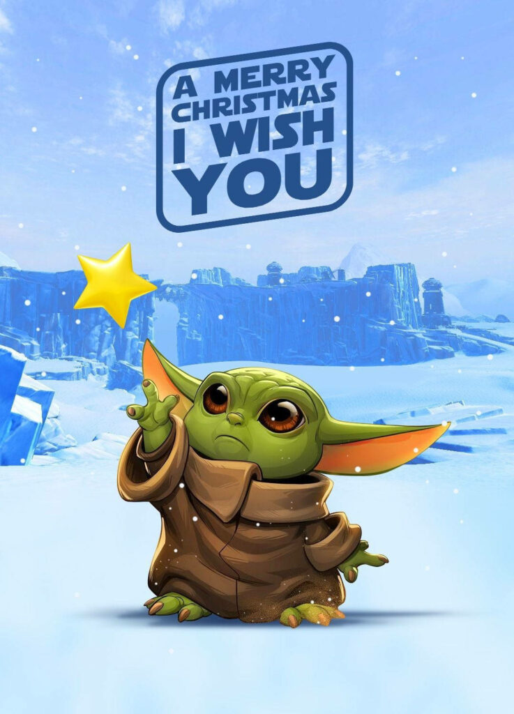 Festive Wallpaper: Cute Green Character with Star & Merry Christmas Message