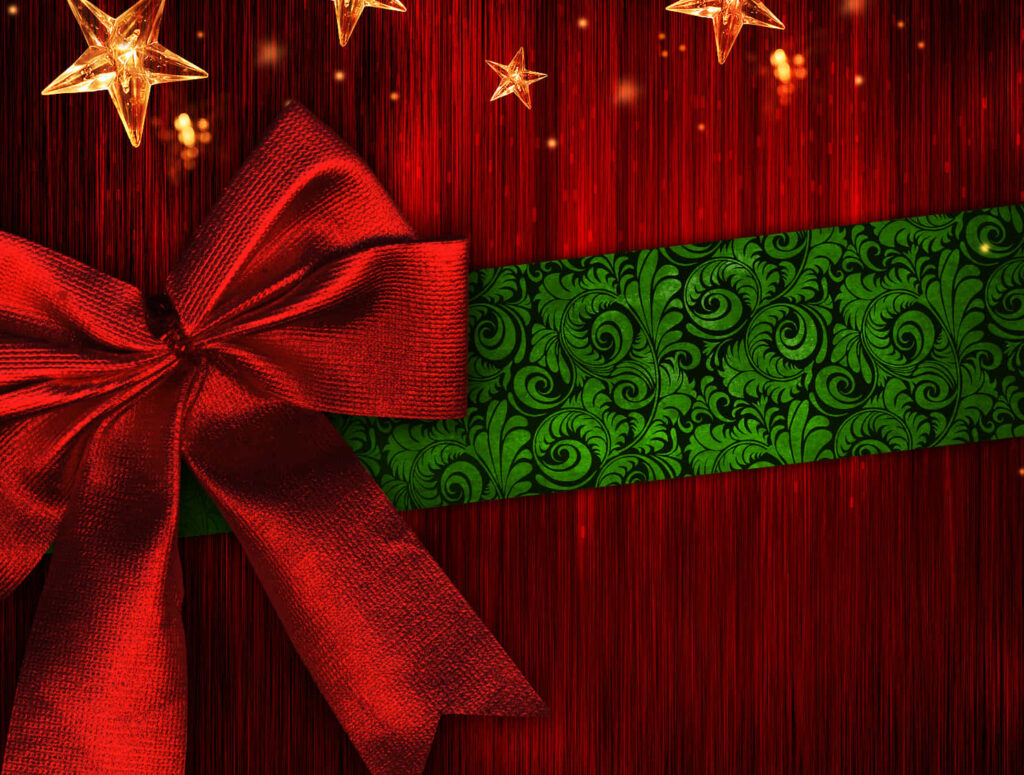 Festive Christmas Red Wallpaper with Starry Lights & Elegant Bow