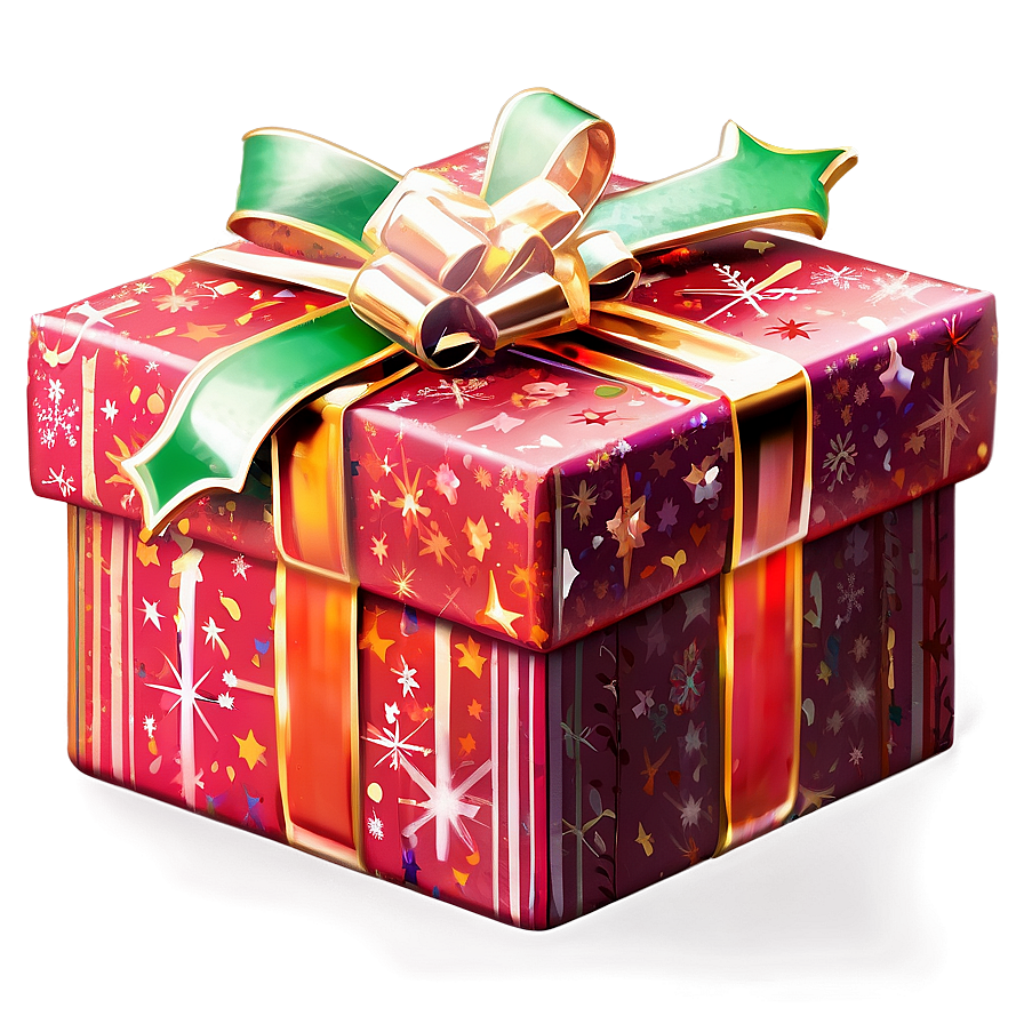 Festive Christmas Gift Box Wallpaper with Gold Bow & Snowflakes