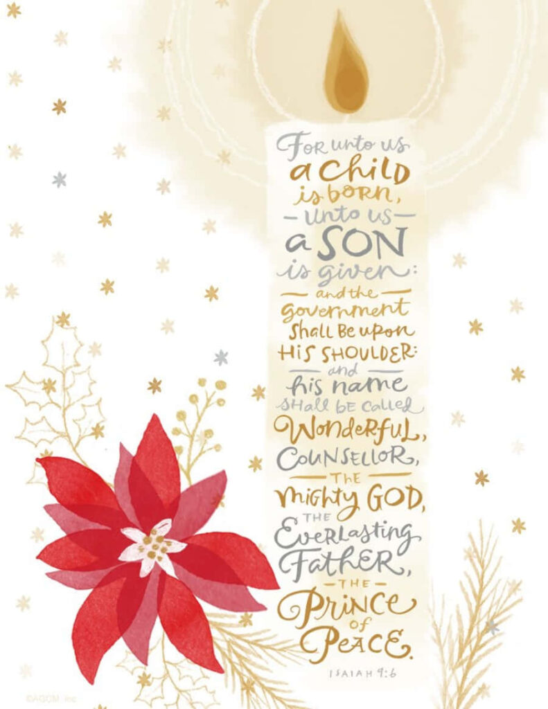 Festive Christmas Wallpaper: Candle & Poinsettia from Isaiah 9:6