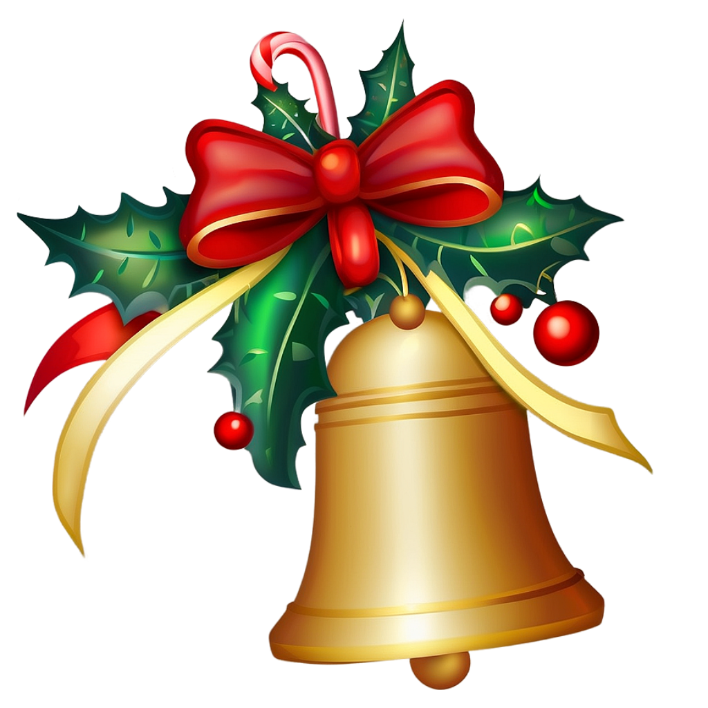 Festive Golden Christmas Bell Wallpaper with Red Bow & Candy Cane
