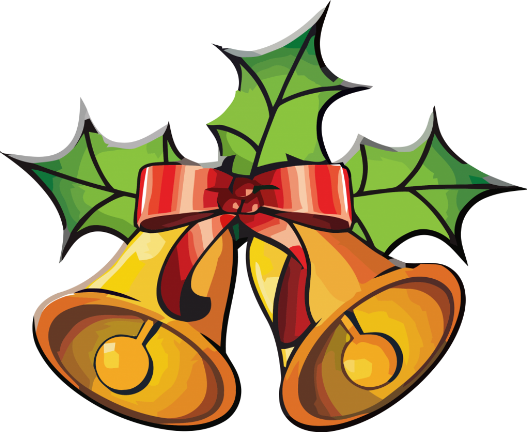 Festive Christmas Wallpaper: Golden Bells, Holly, & Red Ribbon Background