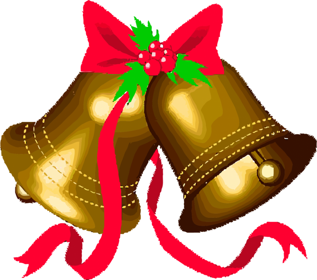 Joyful Festive Wallpaper: Golden Christmas Bells & Holly Background