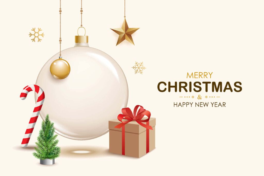 Festive Christmas Wallpaper: Ornaments, Snowflakes & Cheerful Wishes