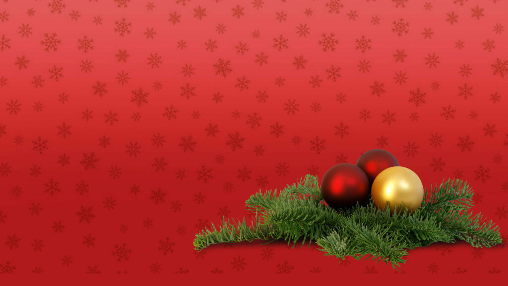 Festive Christmas Wallpaper: Red Background with Snowflakes & Baubles