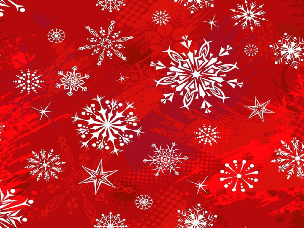 Festive Christmas Wallpaper with Snowflakes & Stars on Red Background