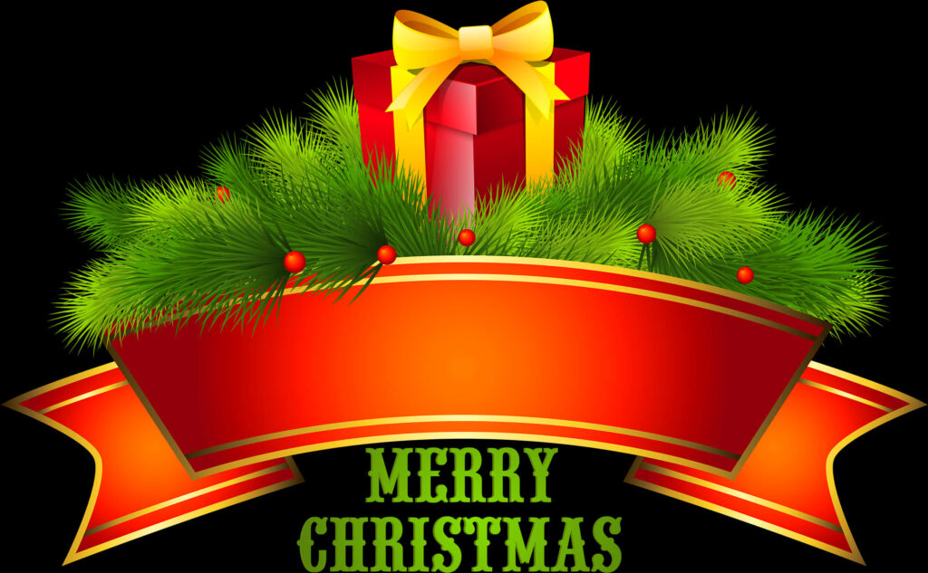 Cheerful Christmas Wallpaper: Red Gift & Green Pine Background