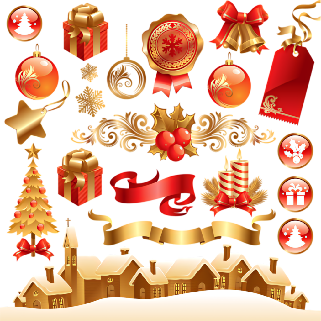 Elegant Red & Gold Christmas Decor: Ornaments, Gifts & Tree Scene Wallpaper
