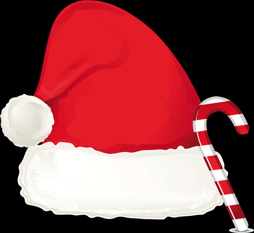 Festive Wallpaper: Red Christmas Hat & Candy Cane on Dark Background