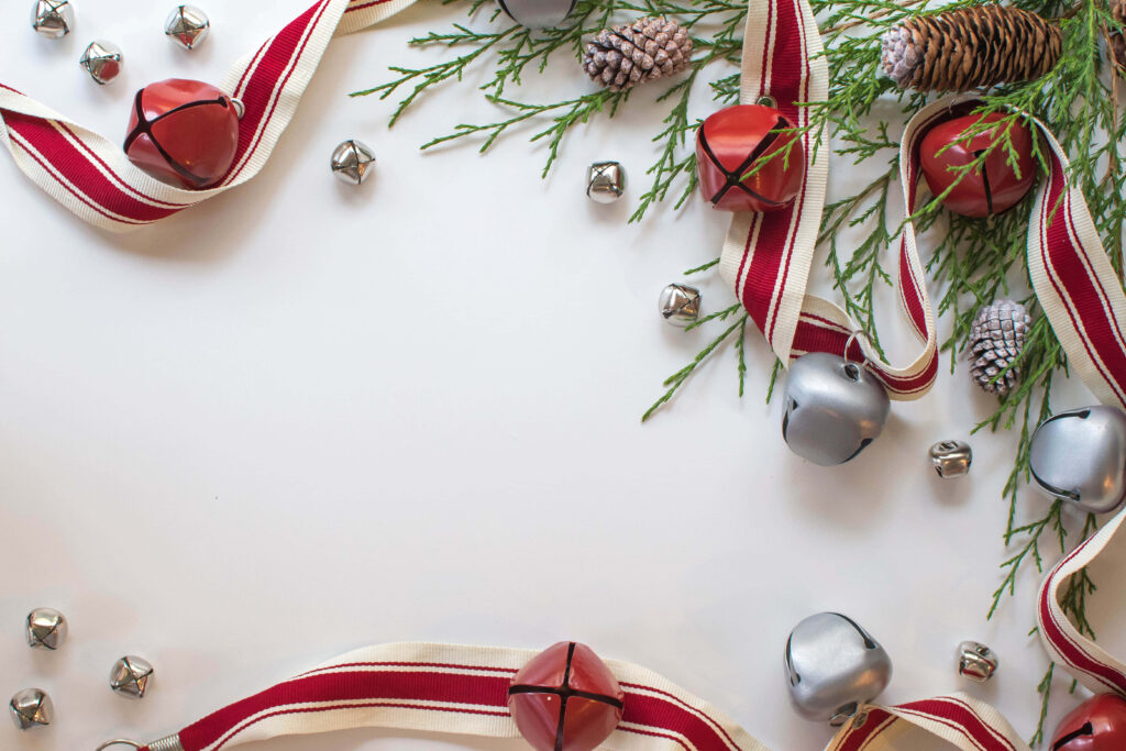 Festive Red & Silver Christmas Wallpaper for Video Conferencing