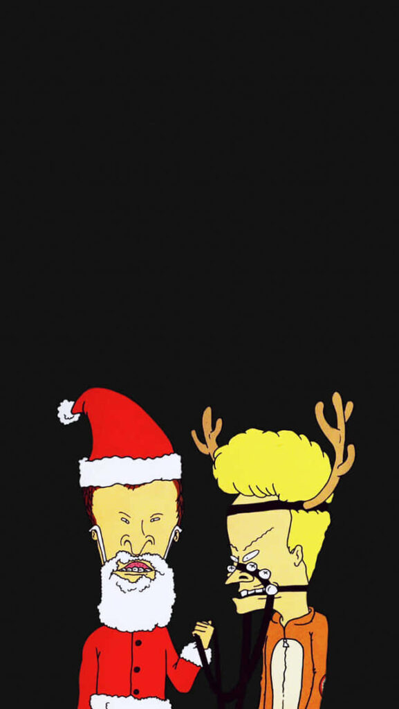 Cheerful Christmas Wallpaper: Santa & Reindeer Cartoon for iPhone