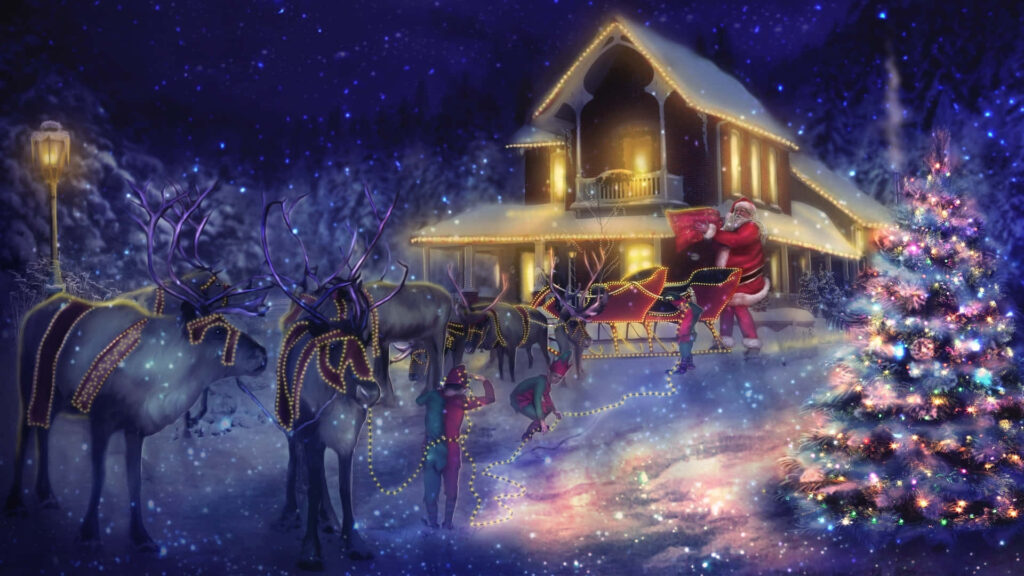 Santa's Sleigh Ready: Cozy Christmas Eve Wallpaper Scene